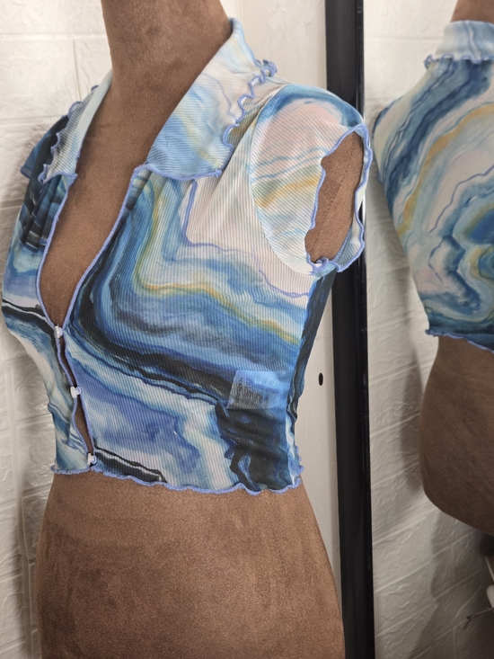 Urban Outfitters Tops - Urban Outfitters Blue Marble-Print Mesh Crop Top